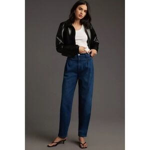 MOTHER The Tabby Tune Up Skimp Jeans Dark Wash Pleated Straight Leg Size 28